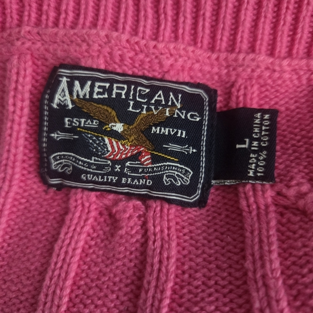 American Living cable knit boatneck quarter sleeve cotton sweater size large - Picture 2 of 5